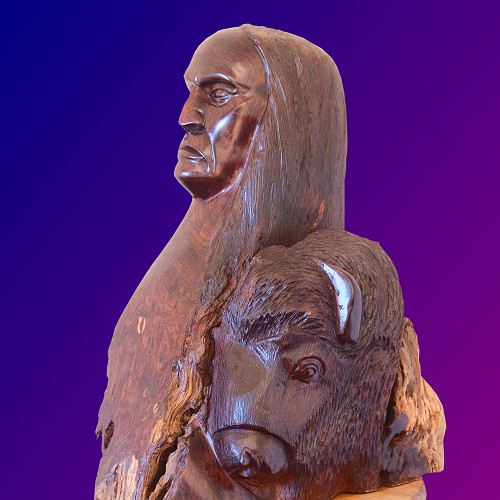 Ironwood Indian Bust with Buffalo